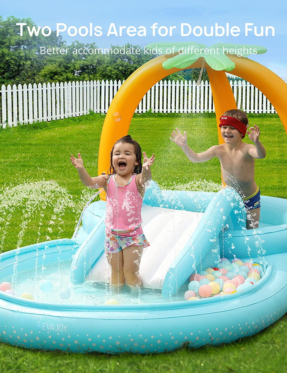 Evajoy Kiddie Pool, Inflatable Play Center Kids Pool with Slide, Water Sprayers Thickened Wear-Resistant Full-Sized Swimming Pool for Kids Toddler Children, Garden Backyard & Indoor Use 110&rdquo;X71&rdquo;X53&rdquo; image number 3