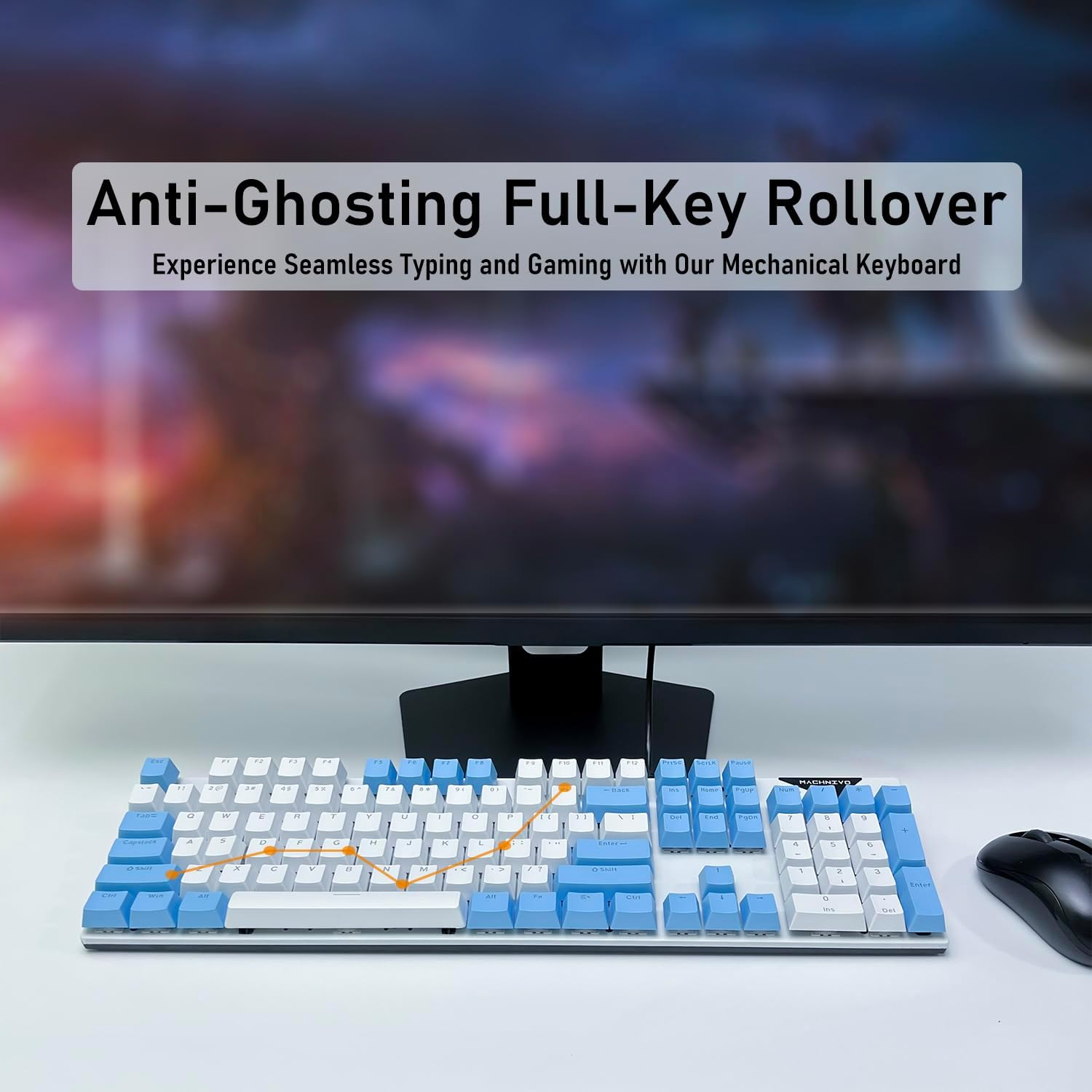 MACHNIVO K51 104 Keys Wired PC Gaming Keyboard, Full Size Mechanical Keyboard with Hot Swappable, RGB Backlight, Aluminum Frame, QWERTY Compatible with Windows and Mac (Red Switch, Blue & White) image number 5