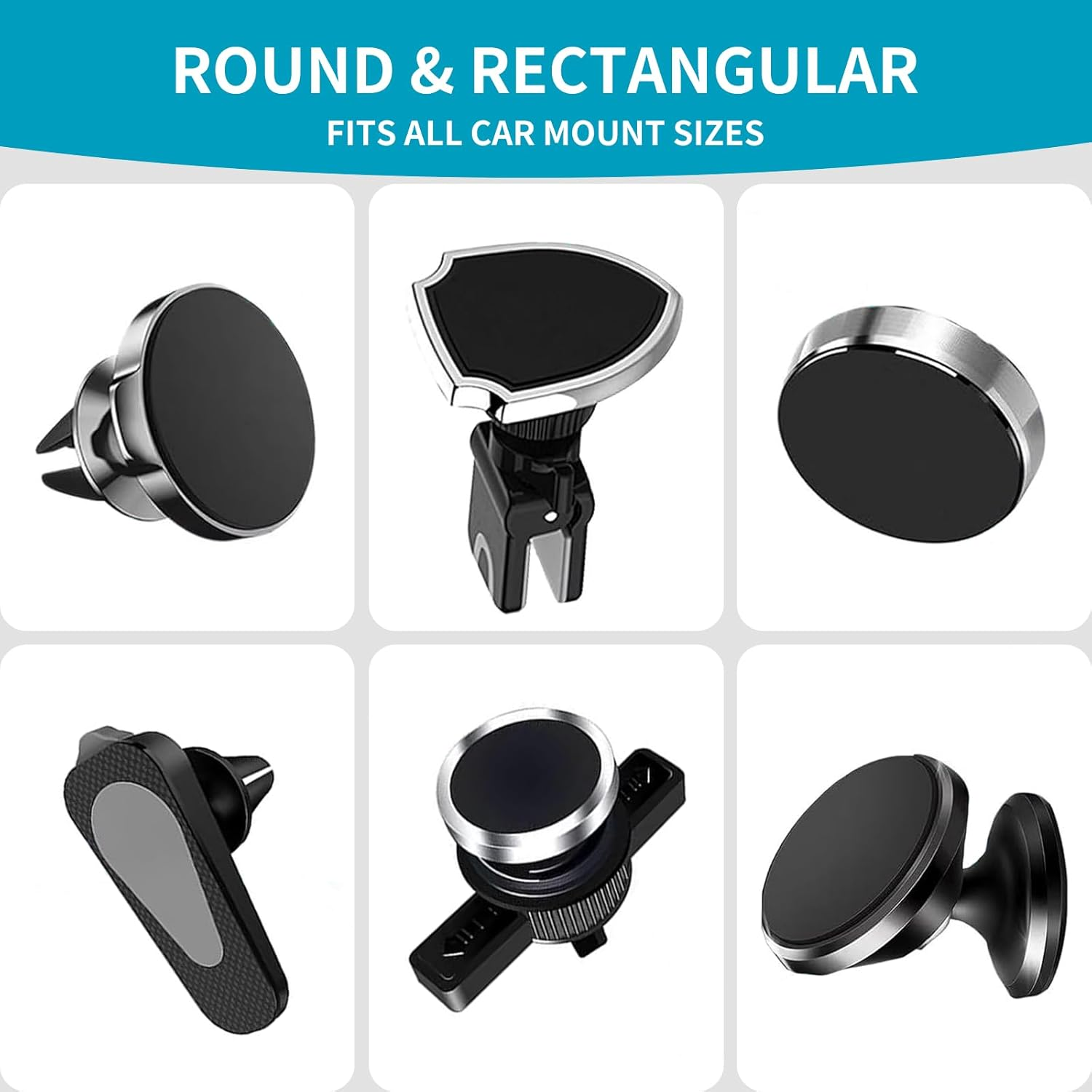 MAEZOE 6Pcs Magnetic Phone Mount Metal Plates &ndash; Strong Magnet, Slim round & Rectangle Design for Car, Home, and Office image number 1