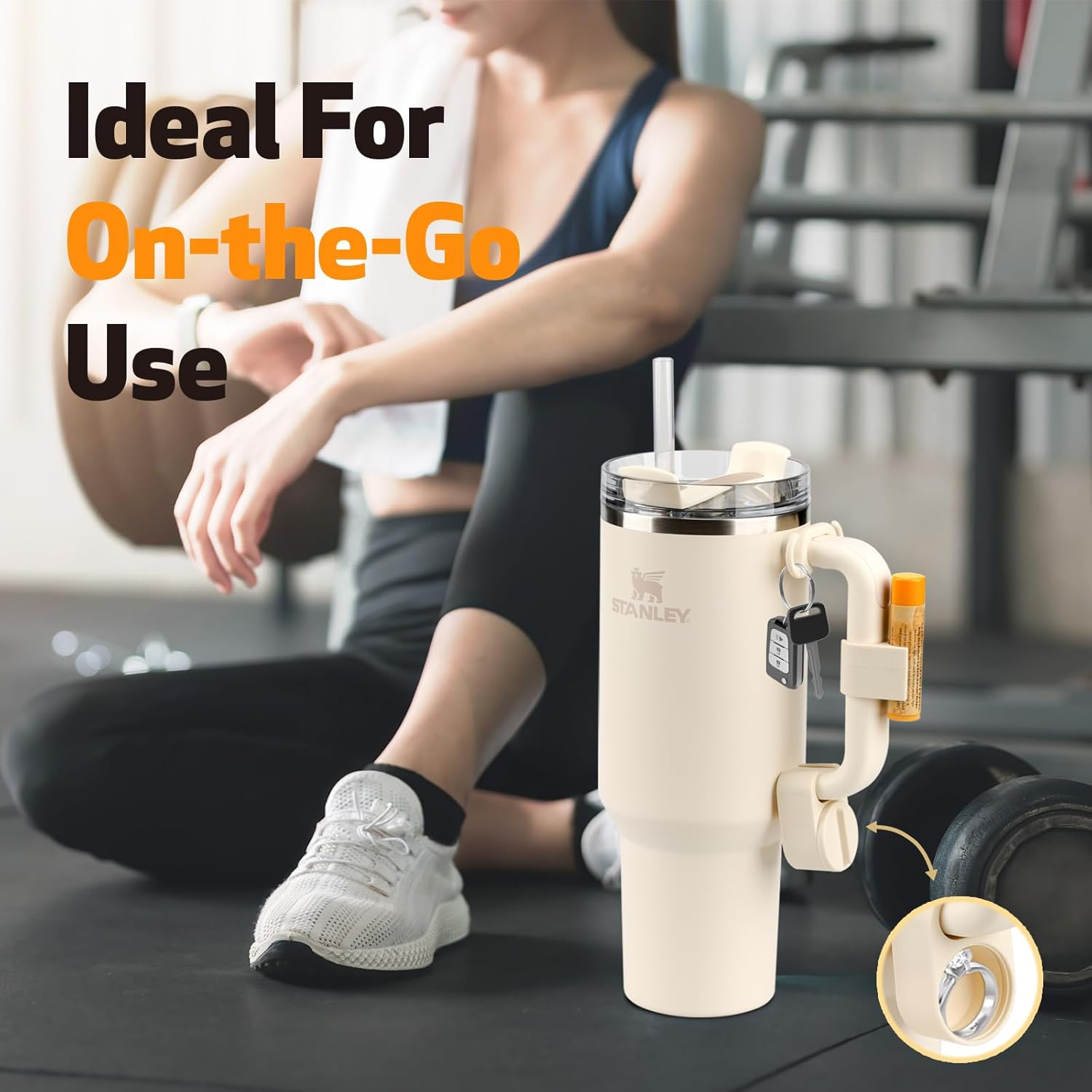 Set of 3 Accessories for 40 Oz Tumblers or Other Brands of 40 Oz Tumblers (Cream)