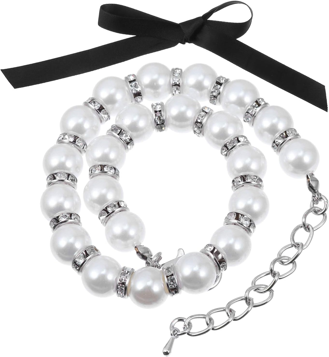 POPETPOP 1 Set Dog Cat Pet Pearls Necklace Collar Bling Accessories Ribbon Charm Pet Jewelry Chihuahua Yorkie Girl Clothes Costume Outfits Accessories M image number 1