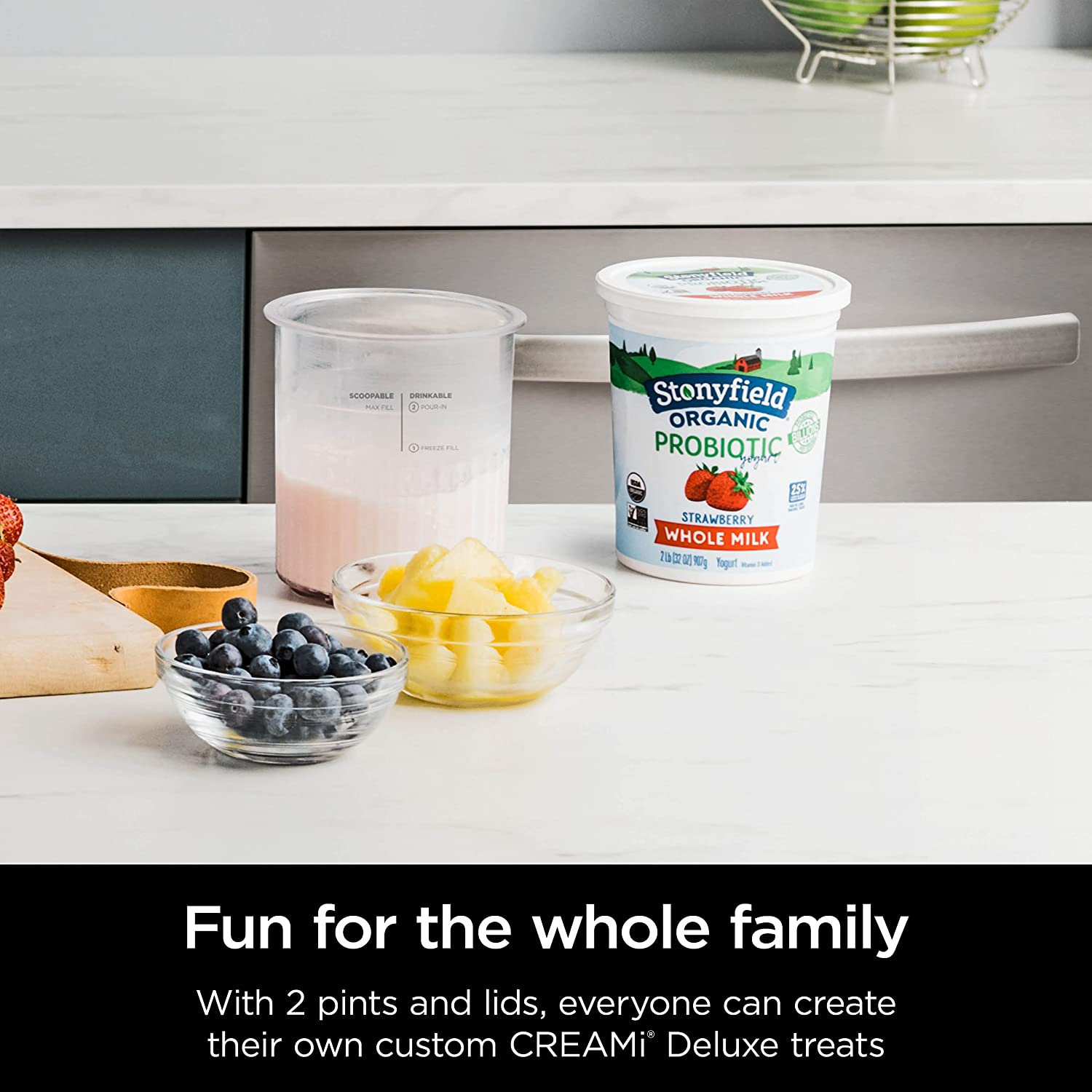 Ninja Creami Deluxe Pints 2 Pack, Compatible with NC500 Series Creami Deluxe Ice Cream Makers, Genuine Ninja Pint, Bpa-Free & Dishwasher Safe, Color Lids, 1 Pint Each, Clear/Coral/Yellow, XSKPNTLD2​ image number 5