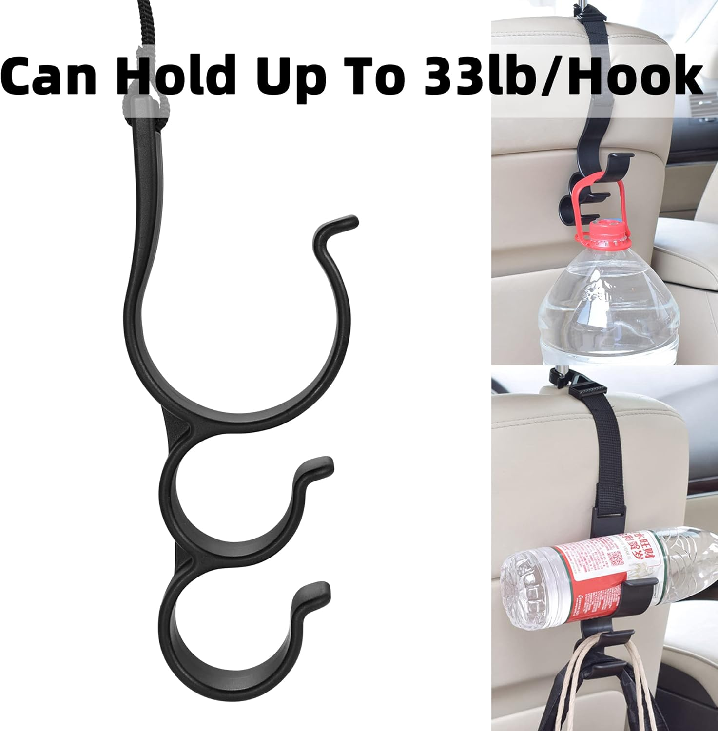 Car Seat Headrest Hook - Universal Durable Automotive Seat Back Organizers/W 3 Hooks Vehicle Storage Hanger for Purse Handbag Coat Grocery Fishing Rod Umbrella Holder (2 PCS) image number 3