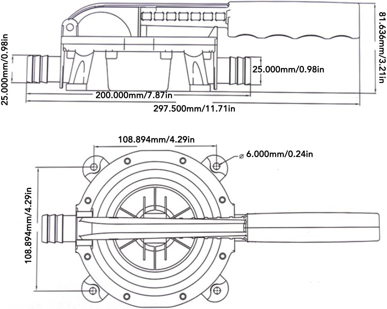 720GPH Diaphragm Manual Bilge Pump with Strong Suction, Manual, Hand, Water Transfer Pump, Lightweight for Boats, Yachts, Kayaks - Self Priming, Durable image number 5