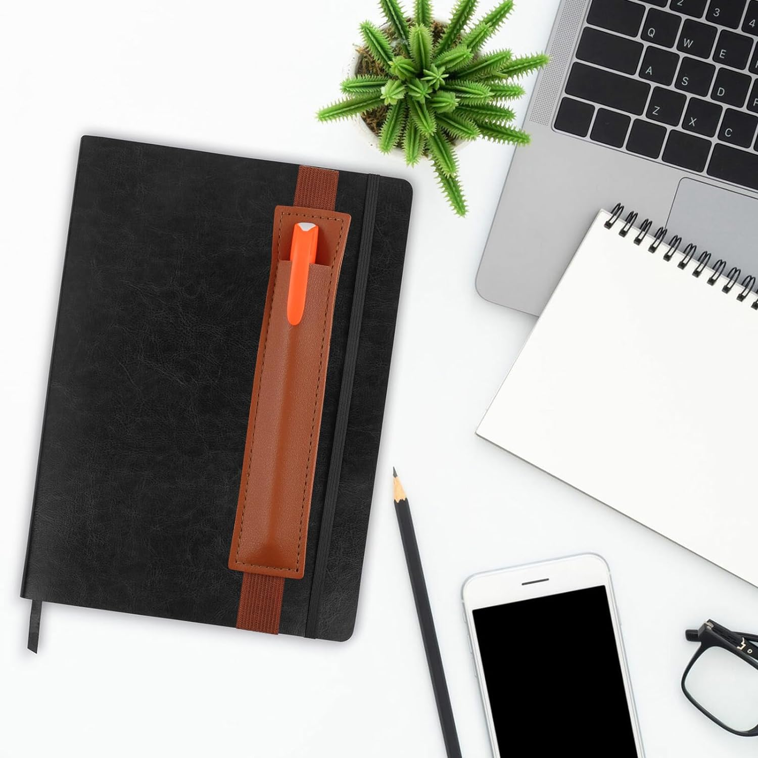 6 Pcs Pen Holder Pouch Notebook PU Leather Pen Sleeve Pouch Adjustable Elastic Strap Stationery Bag Detachable Portable Organizer Storage for Outdoors Office image number 1