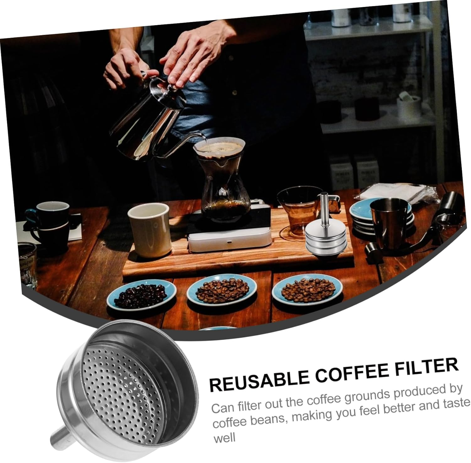 Hoement Reusable Stainless Steel Pot Funnel Easy Cleaning Coffee Filter Dripper Filter Cup Tea Slag Funnel image number 5