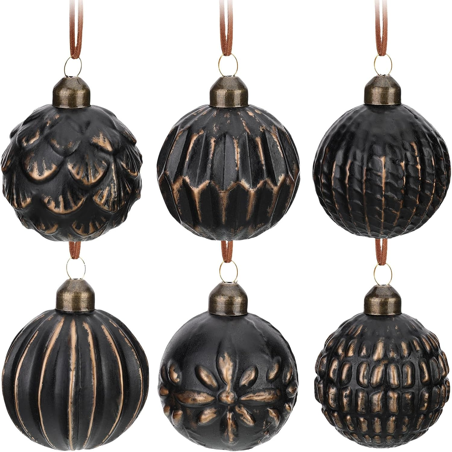 Kathfly 6 Pcs Farmhouse Ball Ornaments Distressed Metal Glass Ball Vintage Style Christmas Balls Retro Glass Ornaments for Christmas Tree (White)