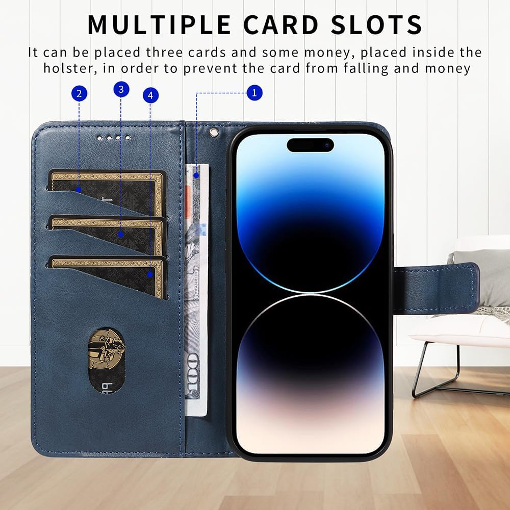 XINNI Phone Case for Samsung Galaxy A31, PU/TPU Flip Leather Shockproof Cover Magnetic Book Style Wallet, Blue image number 5