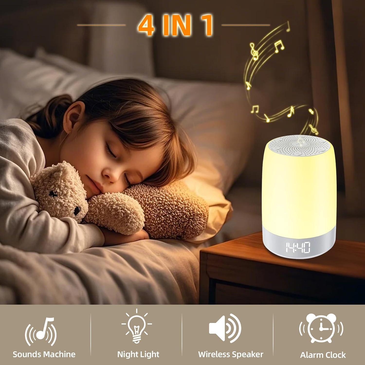 White Noise Machine for Baby Adult, 32 Soothing Sounds Sleep Sound Machine with Night Lights, Alarm Clock, App Remote Control, Wireless Speaker for Sleeping Relaxing Travel Office image number 3