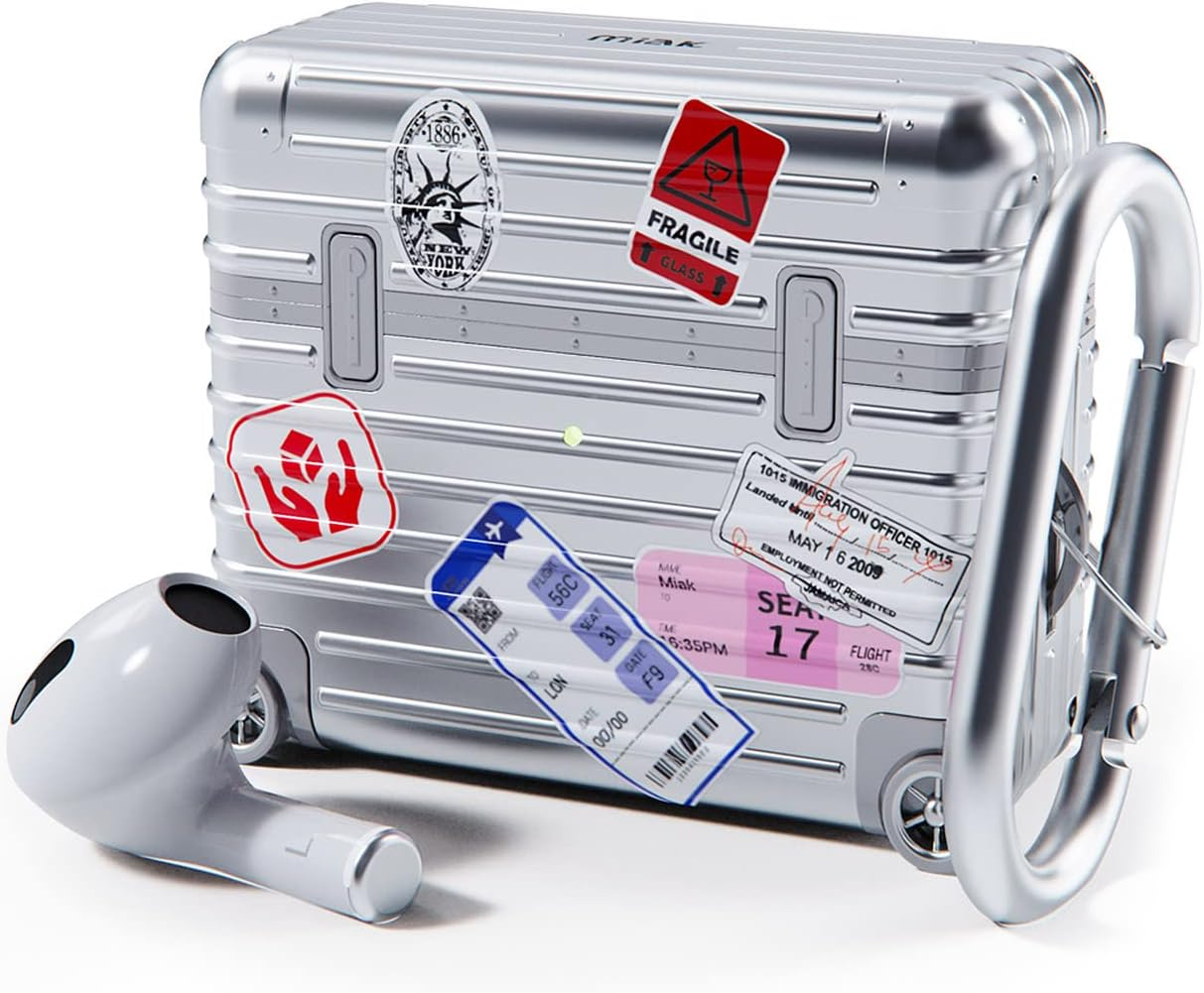 Miak Airpods 3Rd Generation Carrying Case Cover [Suitcase, Hard Case, Carrying Bag, Polycarbonate, TPU Carabiner, Wireless Charging, Qi Compatible, Stickers, Customized] image number 2