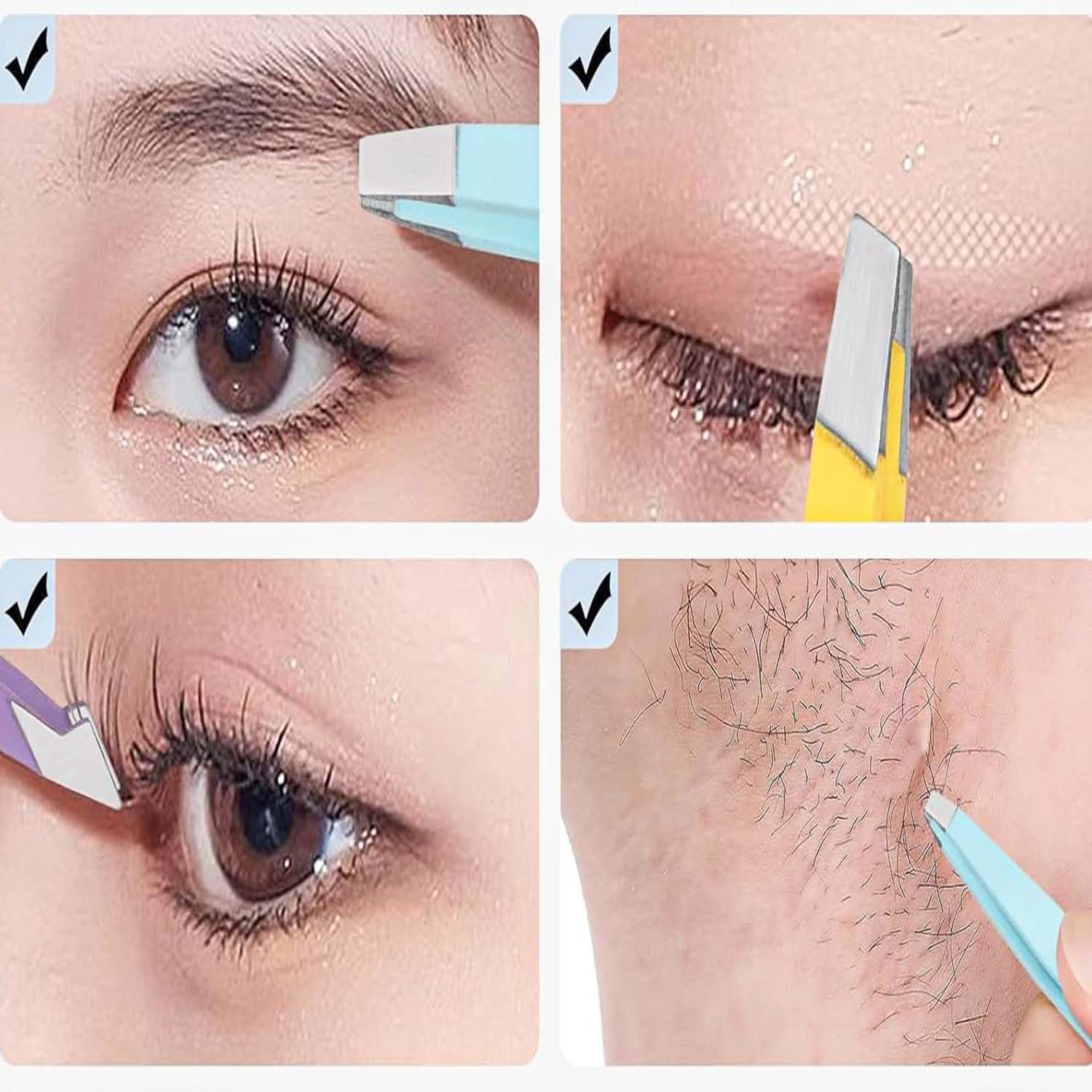Stainless Steel Tweezers Set Eyebrow Plucker for Women Men Face Brow Chin Ingrown Hair 4 Pieces image number 4