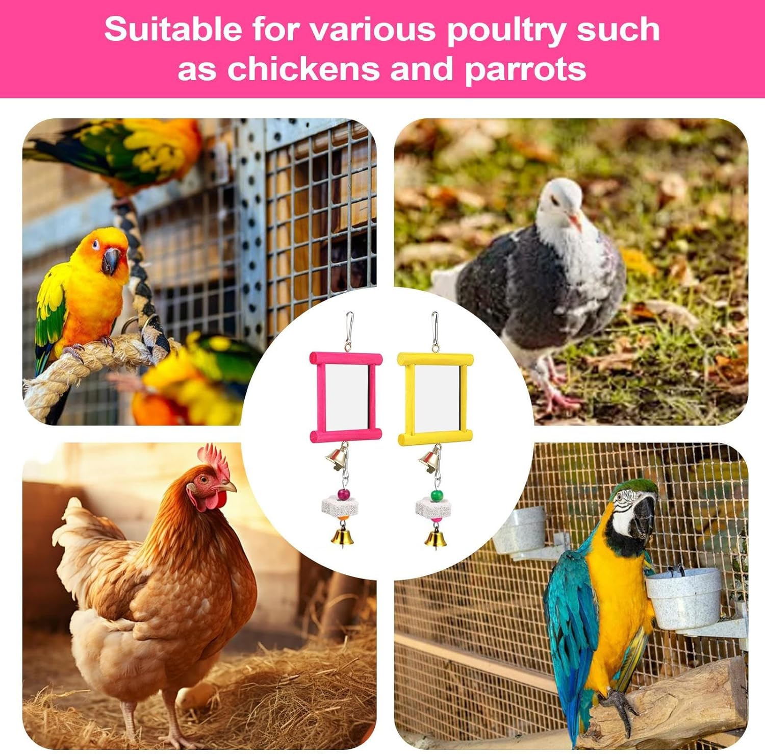 Gihioue Chicken Swing Mirror,Coop Enrichment Mirror Pecking Toy | Safe Multi Functional Roosters Hens Entertainment for Garden Farm Outdoor Space image number 3