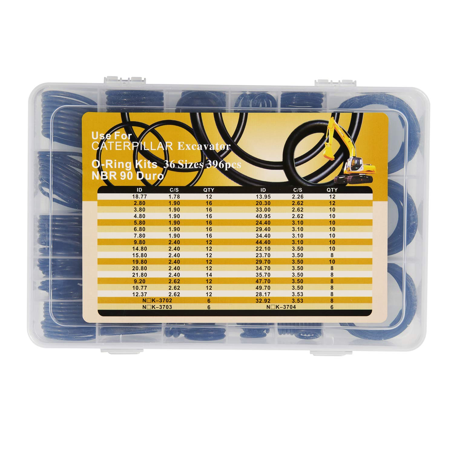 396 PCS Nitrile 90 Duro O-Ring Kit for Hydraulic Pipe Pump, Caterpillar Excavator, Black, 37Mm, Kit of 1 image number 1