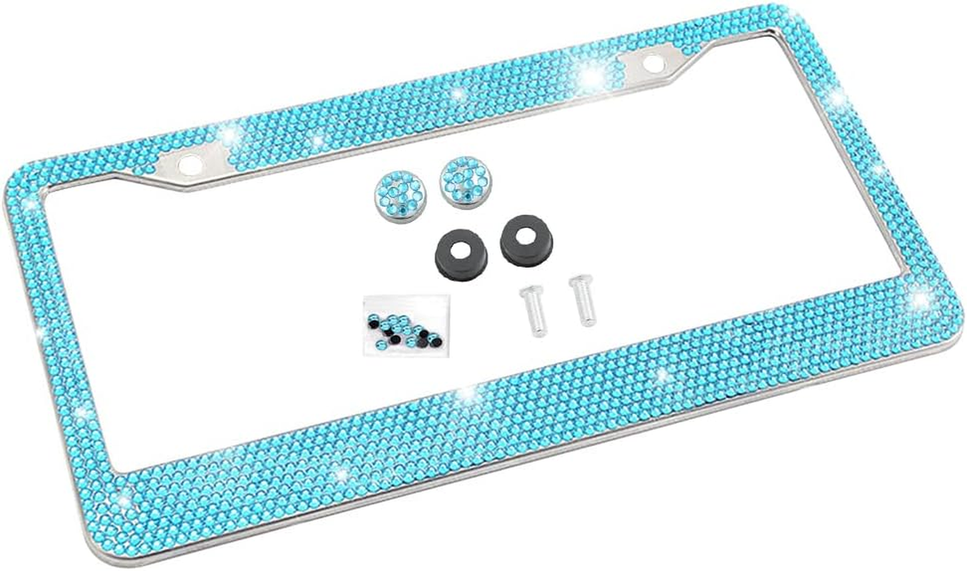 Bling Car License Plate Frame, Sparkly Rhinestone Stainless Steel License Plate Cover/Holder, Universal for Most Cars, Suvs, Vehicles with Screw Set, Auto Accessories for Women (Light Blue) - Ab Color image number 5