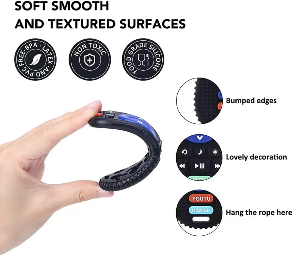 Pandaear Silicone Baby Teething Toys | Remote Control & Game Pad Teether Toys for Babies 6-18 Months | BPA Free Sensory Chew Toys Natural Freezer Safe for Infants Toddlers (Black & Blue) image number 4