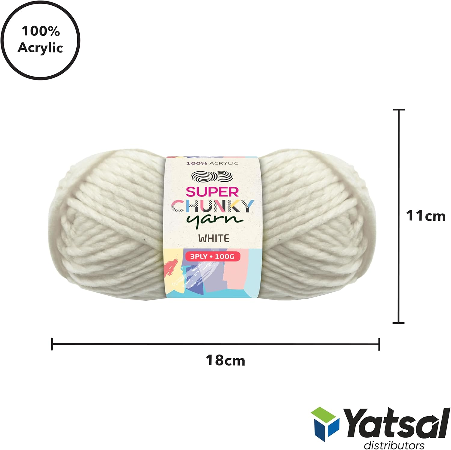 Yatsal Super Chunky 3-Ply Knitting Wool Yarn 100 G, White image number 2