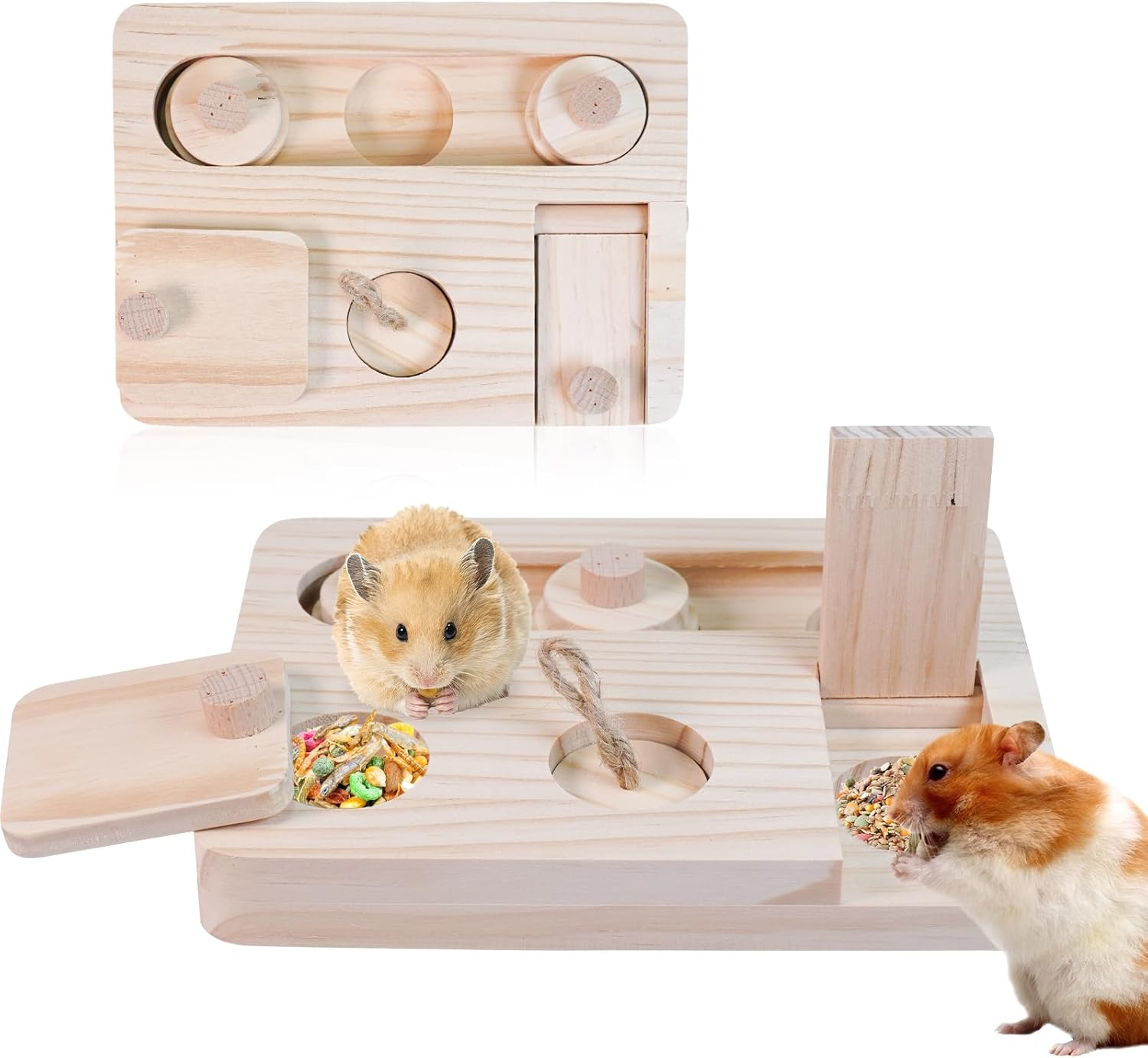 Volksrose Guinea Pig Foraging Toys, 6 in 1 Wooden Guinea Pig Accessories, Bird Enrichment Toy, Rabbit Treats Feeding Toys for Rat, Gerbils, House Mouse, Parrot, Budgie, Bunny (A) image number 6