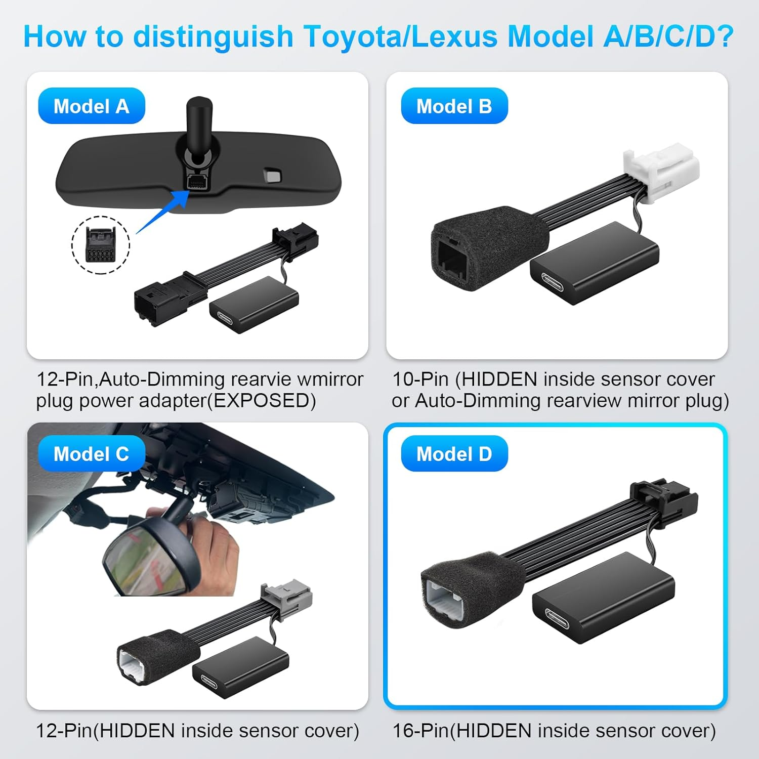 Mangoal Dashcam Power Adapter for Toyota 16 Pin (Model D) for Corolla Tacoma Grand Highlander Lexus NX RX RZ and More,Built-In Type-C Power Source,Hide the Wires,Connect Lane Assist Connector(Hidden) image number 6