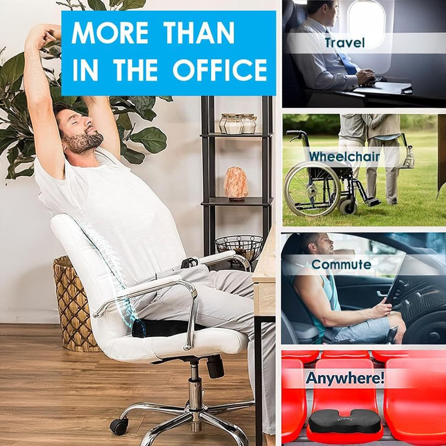 Memory Foam Seat Cushion and Lumbar Support for Office Chairs, Lumbar Cushion (Black) image number 4