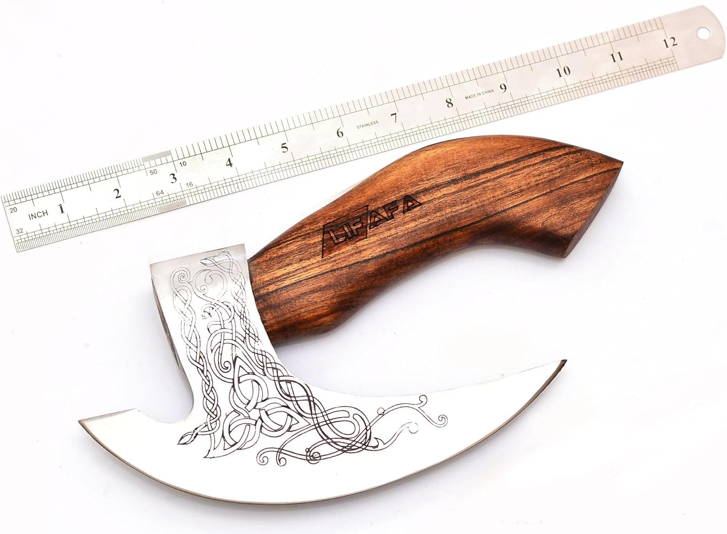 LIFAFA Hanmade Viking Pizza Cutter Axe with Sharp Steel Blade with Ash Wood Handle Rust Proof for Gift Item AU image number 6