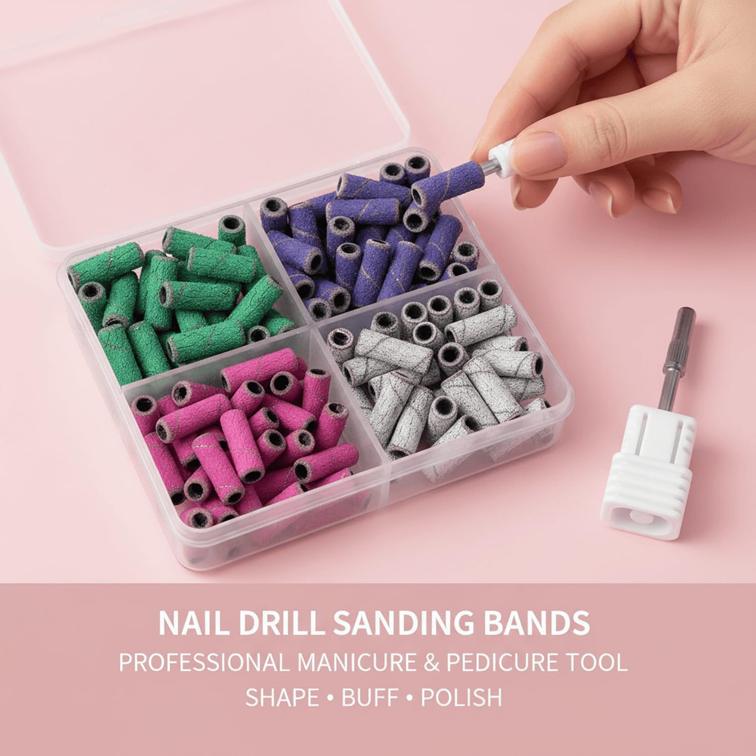 Small Sanding Bands for Nail Drill, Professional Nail Drill Bits for Manicure and Pedicure with 3Mm Mandrel - 4 Sizes and 120 Pcs for Nail Art, Acrylic Nails, Cuticle Care - Povtor image number 2