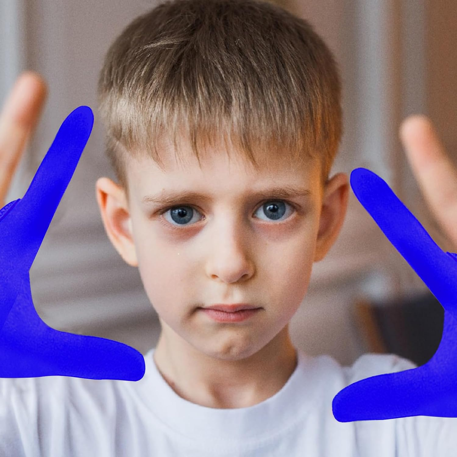 4 Pcs Thumb Sucking Guard Gloves for Kids Ages 5-10, Breathable Sensory Gloves to Stop Thumb Sucking & Nail Biting, Soft Cotton anti Suck Guard with Chewy Compression (Blue) image number 3