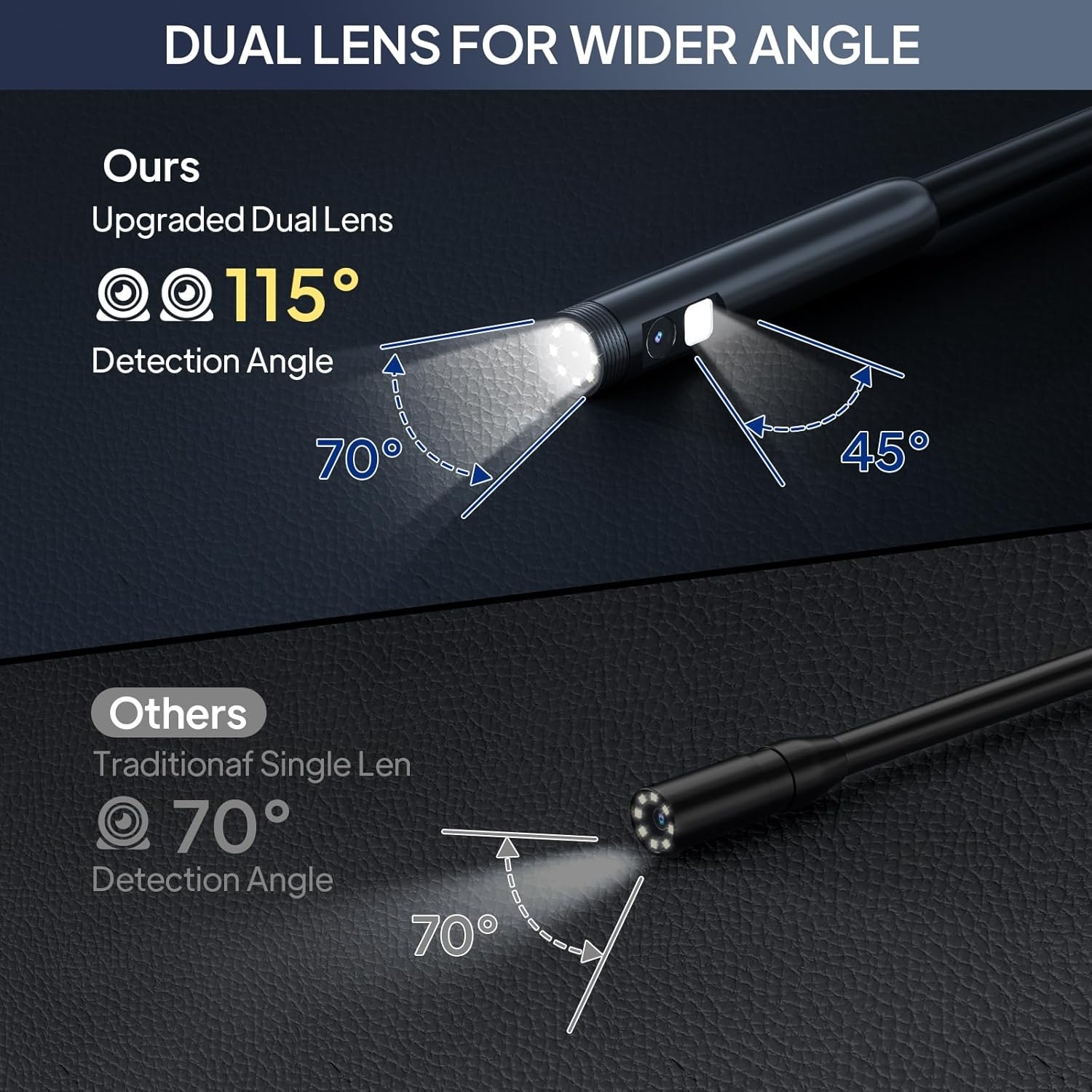 Endoscope Camera, Inspection Camera with Dual-Lens, 1920P HD Borescope IP67 Waterproof Draincamera for Ios and Android Phone, 8+1 Adjustable Leds, Semi-Rigid Sewercamera for Automotive 5M/16.4Ft image number 4