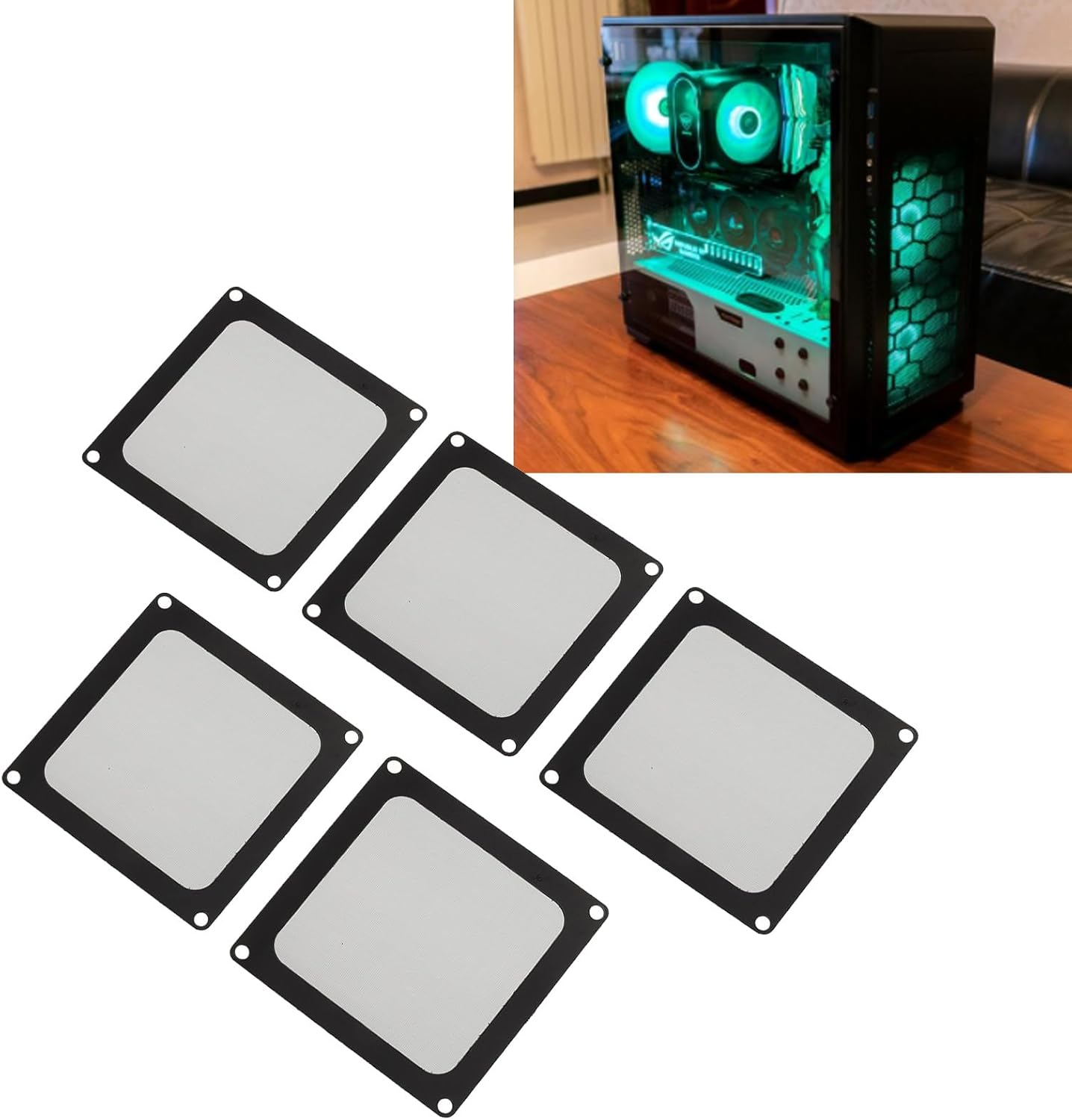 90Mm X 90Mm Computer Case Fan Dust Filter, PC Cooler Fan Dust Filter Cover Grills with Magnetic Frame, (5 Pcs) image number 3