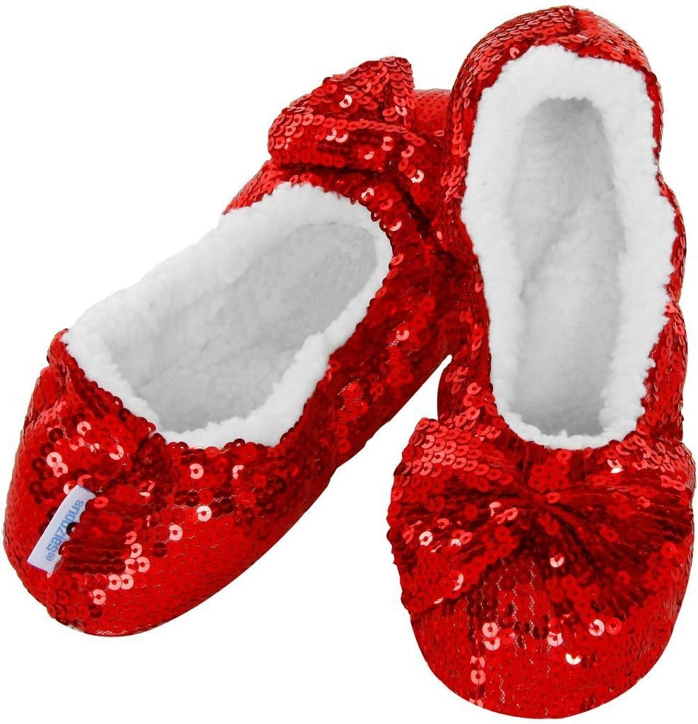 Snoozies Womens Bling Soft Soled Slippers with Gel Grip. Warm Sherpa Fleece Lining. (UK 3-4