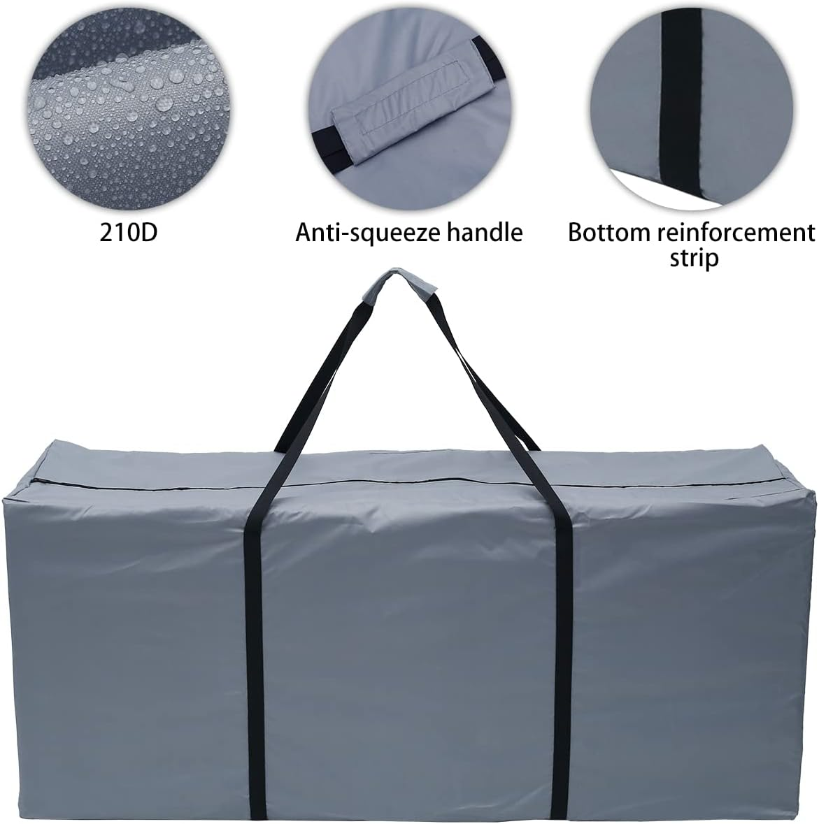 DNAMYJME Patio Cushions Cover Storage Bag with Strong Zippers Waterproof Outdoor Heavy Duty 210D Oxford Cloth Patio Protective with Handle and Zipper Dustproof UV Protection﻿ (Grey, L: 68X20X30 Inch)
