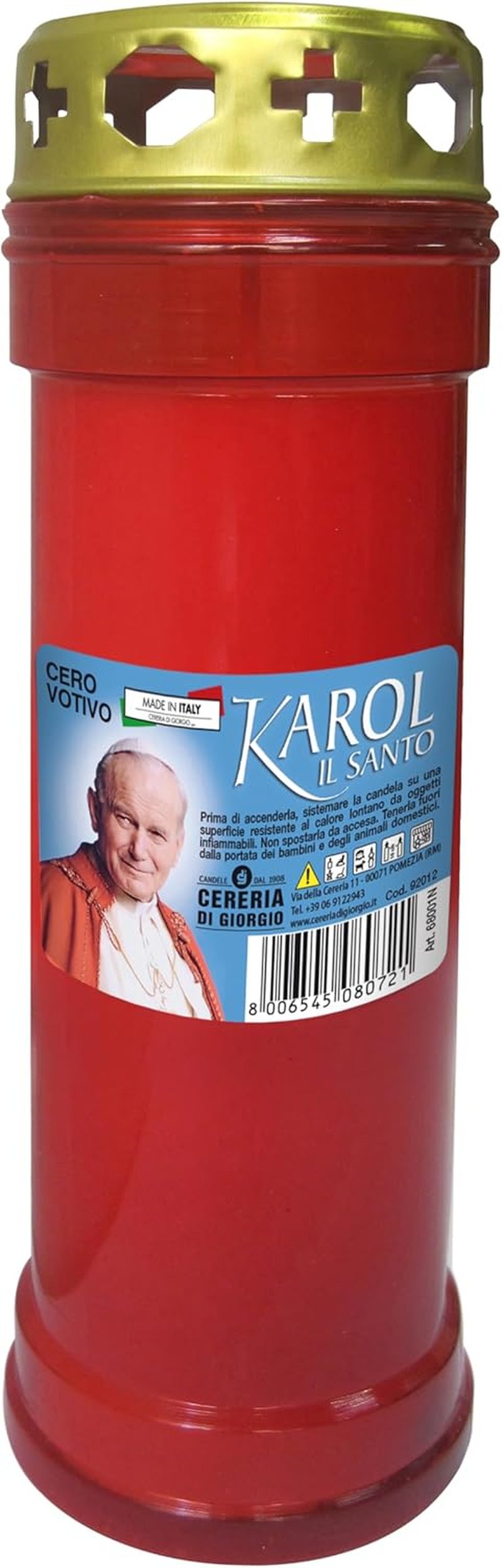 Votive Candle for the Sacred Heart with Rain Cover &ndash; Colour Red &ndash; Model P50 &ndash; Burn Time 55 Hours image number 2