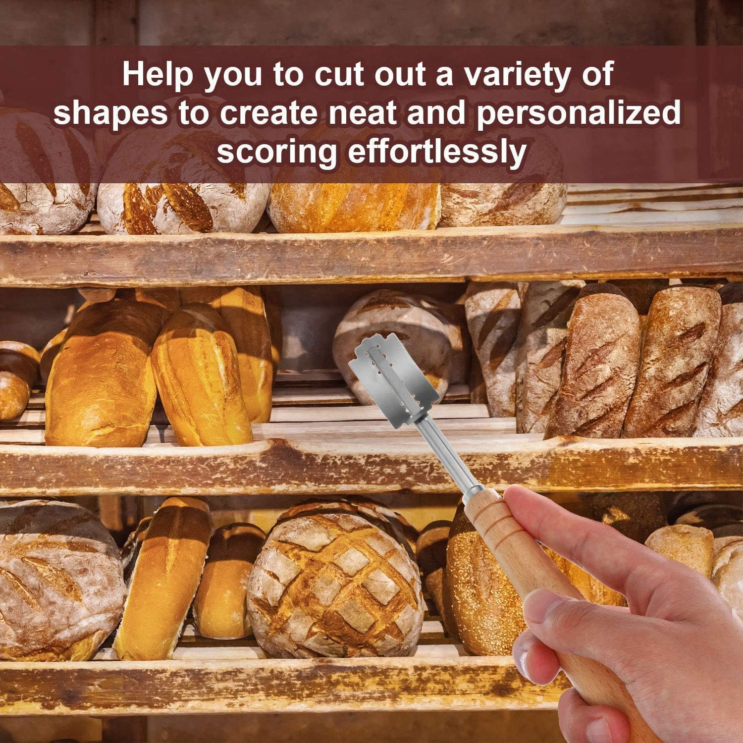 Bread Lame Dough Scoring Slashing Tools Baking Sourdough Bread Knife Razor Cutter Bread Lame Slashing Tool, 2Pcs Wooden Handle Bread Slashing Tool Dough Scoring Tools with 20 Pieces Replaceable Blades image number 4