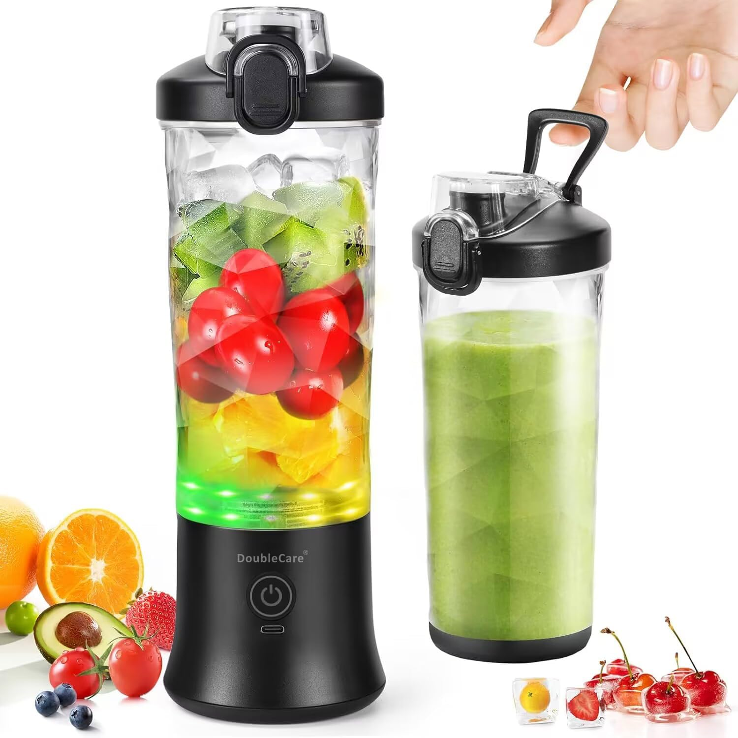 Doublecare 600Ml Portable Blender, Electric USB Juicer Blender,Mini Blender for Smoothies and Shakes, Juice, Six Blades Great for Mixing,White Deep Black image number 3
