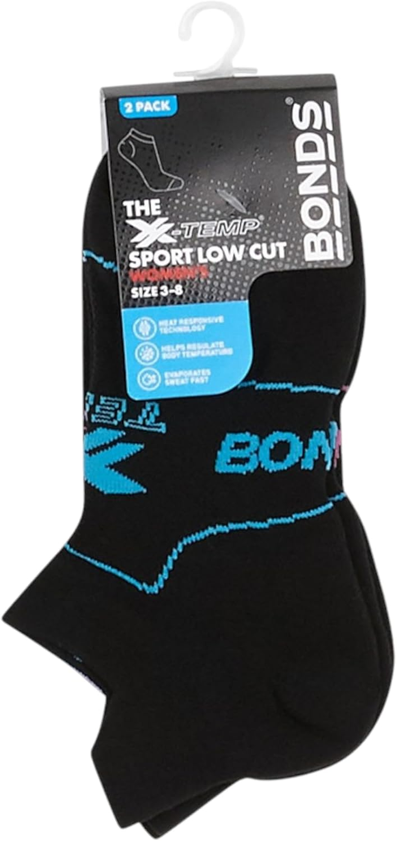 2 X Womens Bonds X-Temp Sport Max Low Cut Black Socks