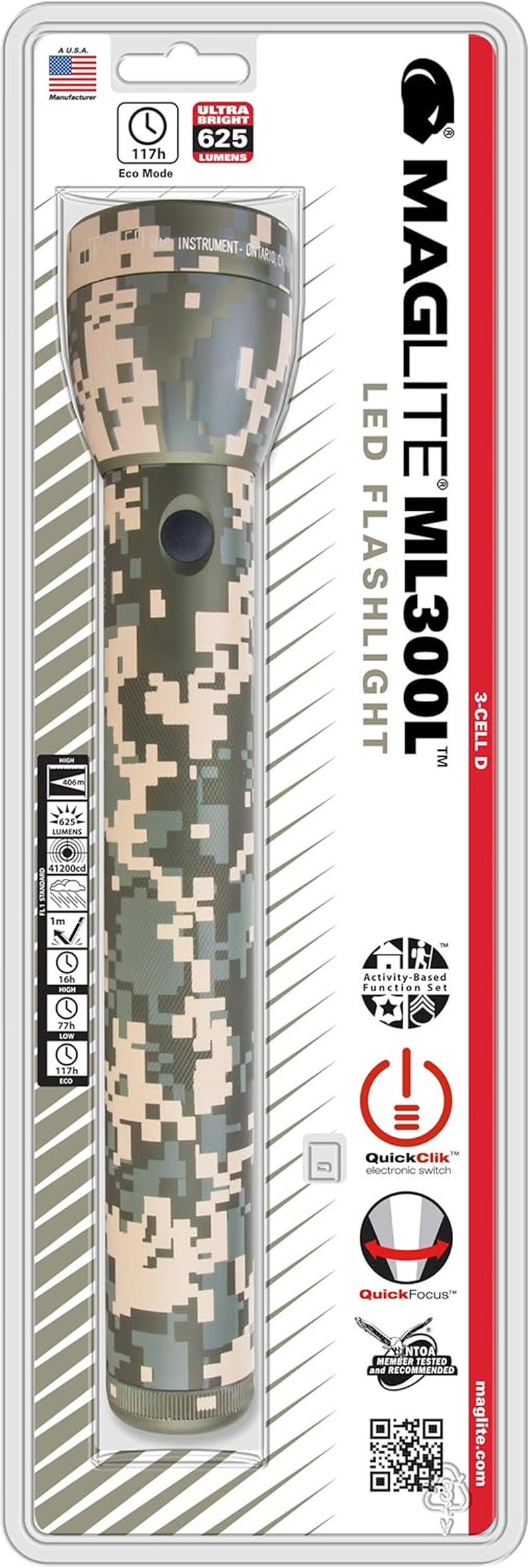 Maglite ML300L LED 3-Cell D Flashlight, Universal Camo Pattern
