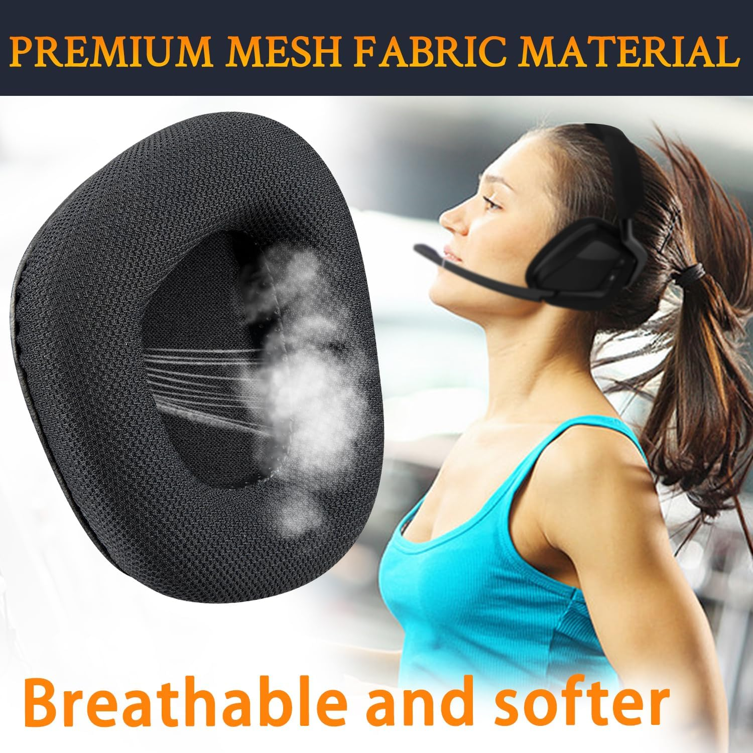 SOULWIT Mesh Fabric Replacement Earpads for Corsair Void/Void V2/Void Pro/Void Elite/Surround Wired & Wireless RGB USB Gaming Headsets, Ear Pads Cushions with Noise Isolation Foam - Black image number 3