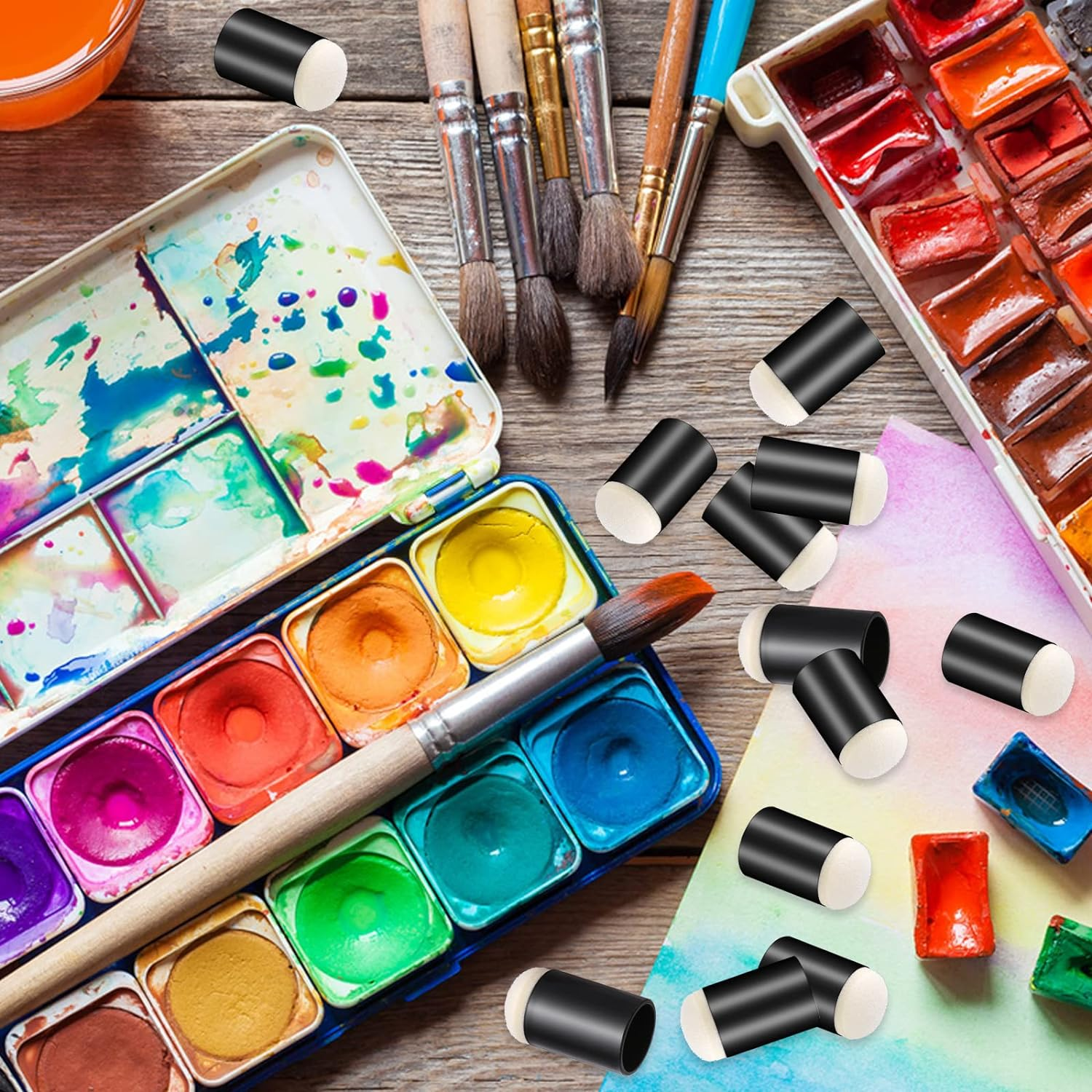 Prasacco 20 Pieces Finger Sponge Daubers, Finger Painting Sponge Craft Drawing Sponge for Arts Craft Painting Sponges for Painting Sponge Dauber for Painting Art Ink Crafts Chalk Card Making image number 2