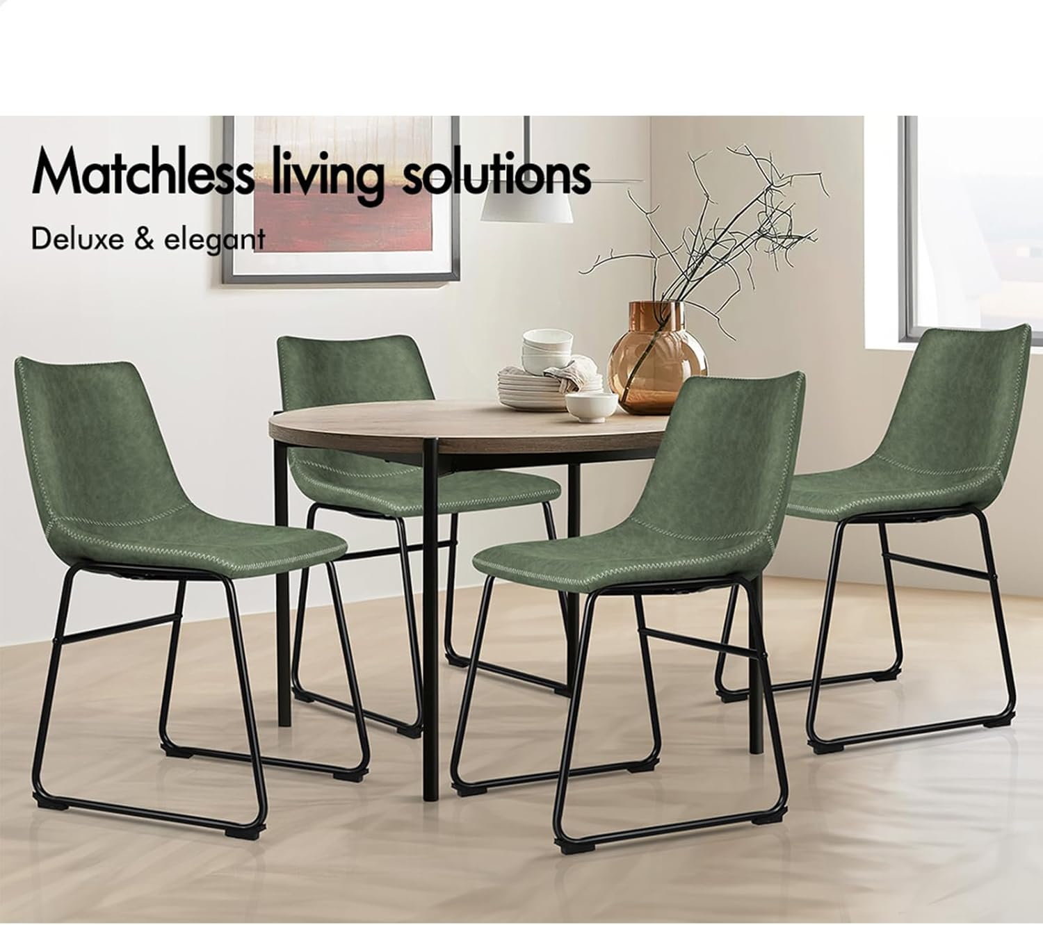 ALFORDSON Dining Chairs PU Leather Set of 2, Kitchen Chair with Metal Frame & Floor Protector, Reading Seating for Home Cafe Coffee Table, Max 150Kg, Veda Green