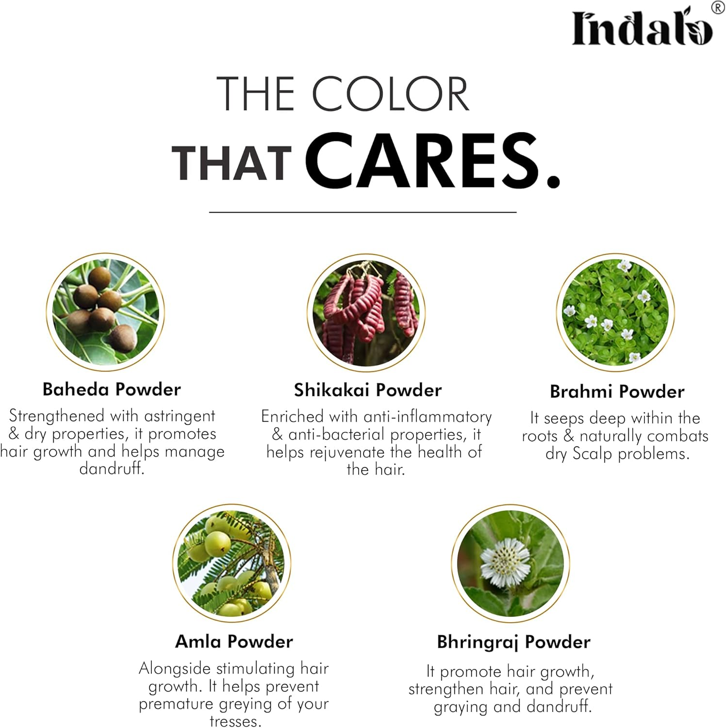 Indalo Natural Hair Color Soft Black | No Ammonia, No Paraben, No PPD, Soft Black Hair Color | Suitable for Men & Women (100G) image number 4