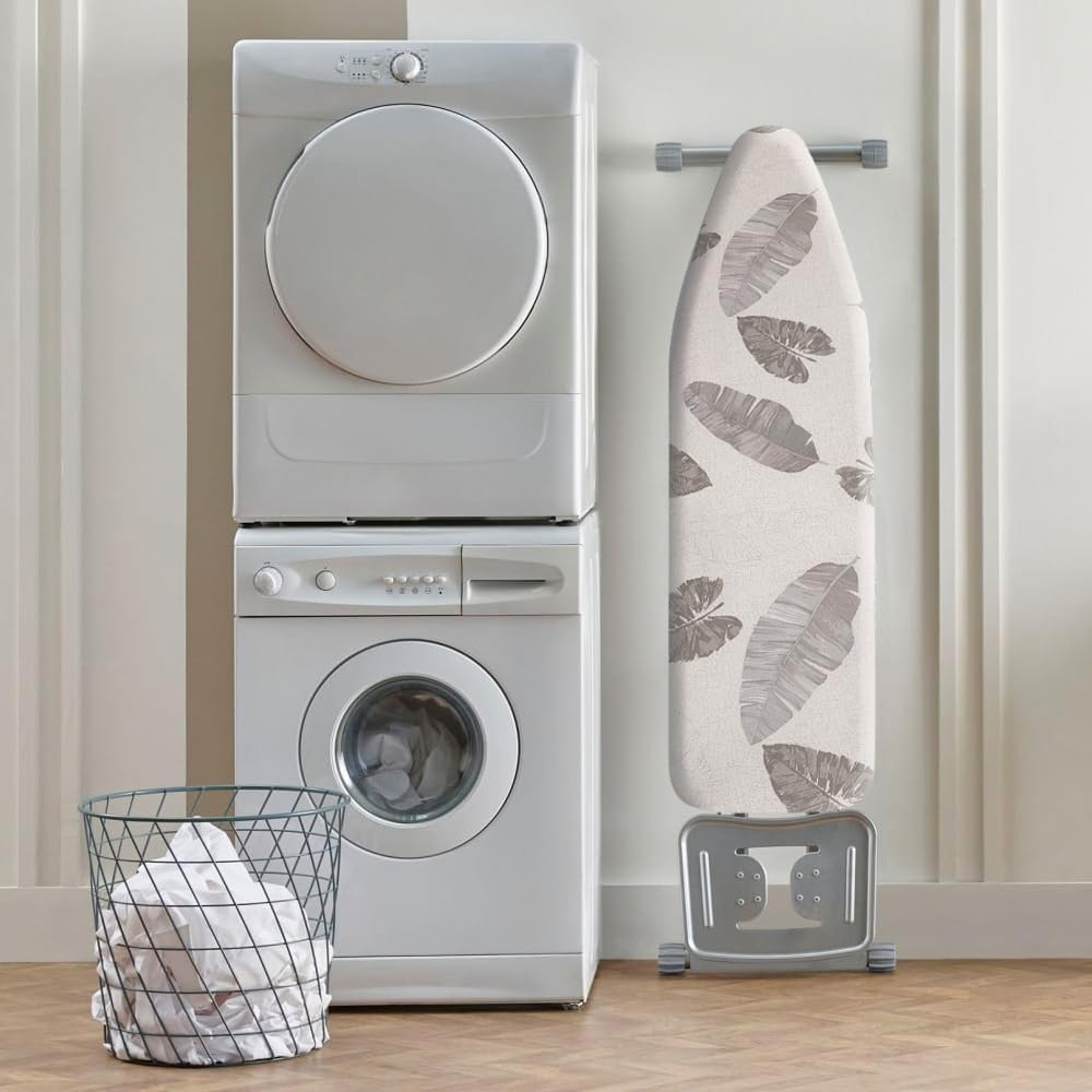 Sonicefit Ironing Board Cover Pad, 56X135Cm Standard Ironing Board Pads with Elastic Edge & Fastener Strape, Scorch & Stain Resistant Cotton Ironing Covers with Thick Padding (Grey Leaves, 56X135Cm) - Grey image number 2