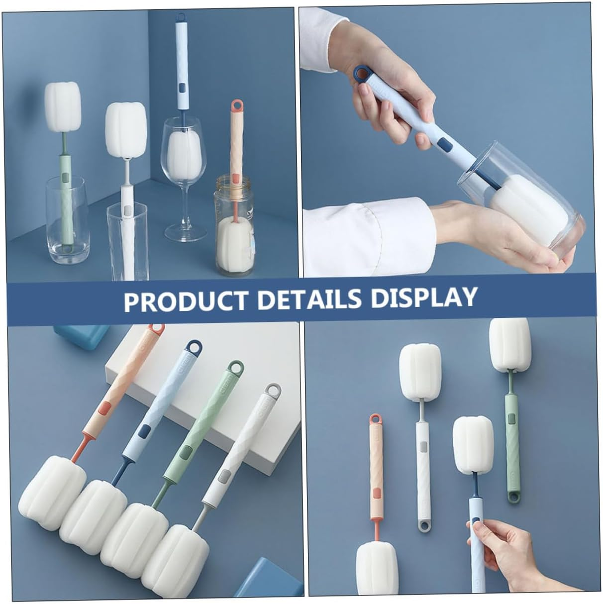 Healvian 1Set Detachable Sponge Bottle Cleaning Brush Practical Cup Brush for Cleaning of Bottles and Cups for Stain Removal Multi-Use Brush for Home and Kitchen image number 5