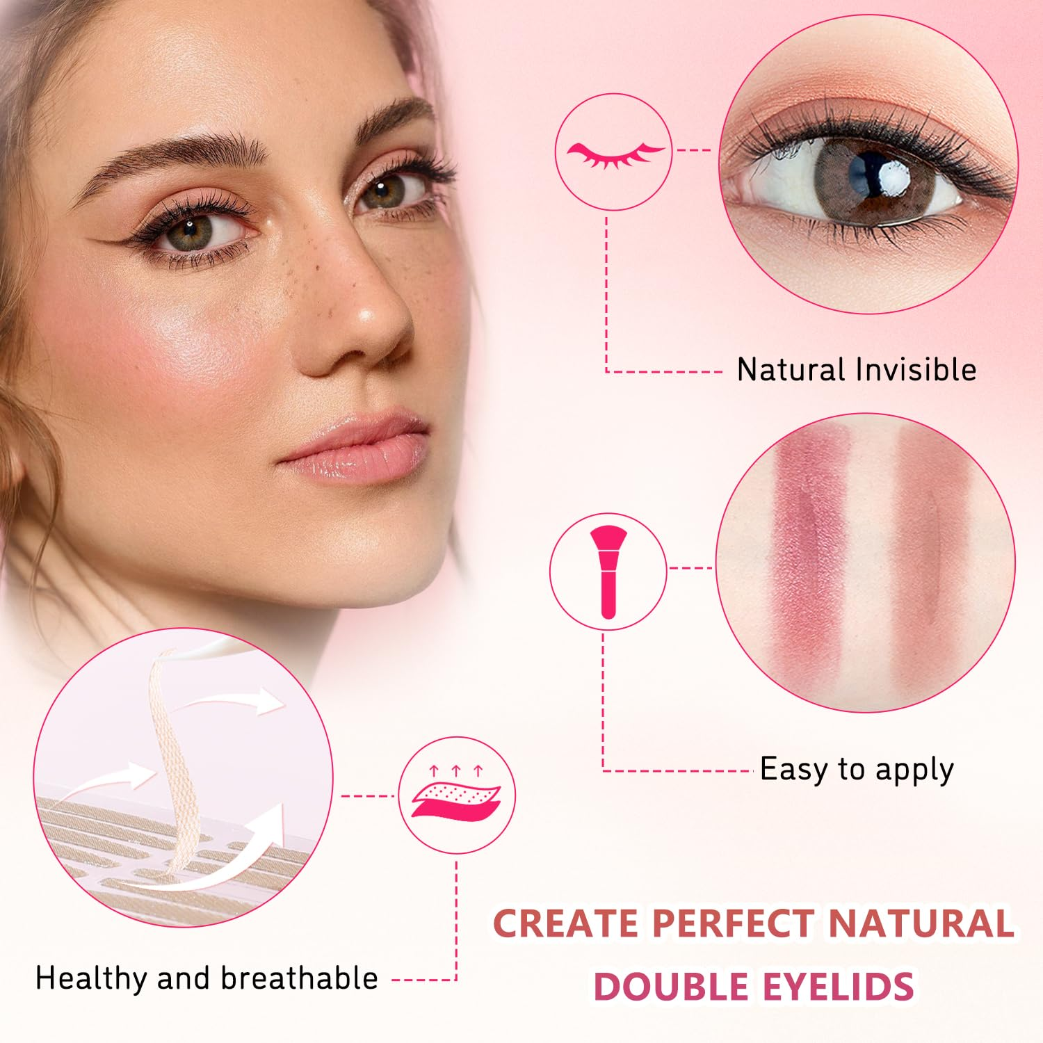 TORMEN 240 Pairs Double Eyelid Lift Strips, Waterproof,Invisible Natural Lace Mesh with Forked Rods and Tweezers for Covered, Droopy, Single Eyelids, Fits Most Eye Shapes(Olive-Shaped) - Olive-Shaped image number 6