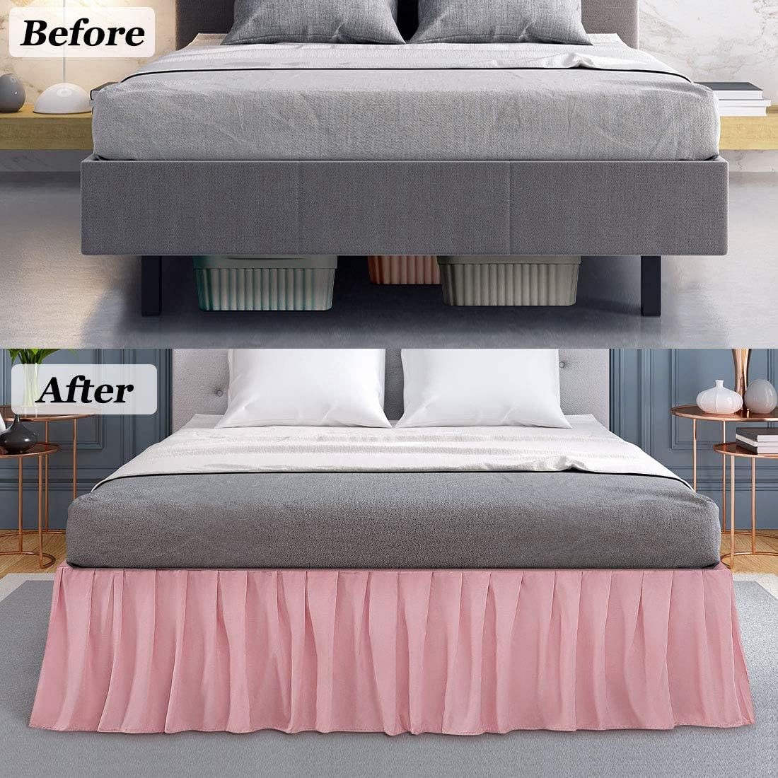 Piccocasa Ruffled Bed Skirt Polyester Brushed Hotel Quality Durable Solid Wrinkle and Fade Bedroom 16 Inch Drop Pink Queen image number 6
