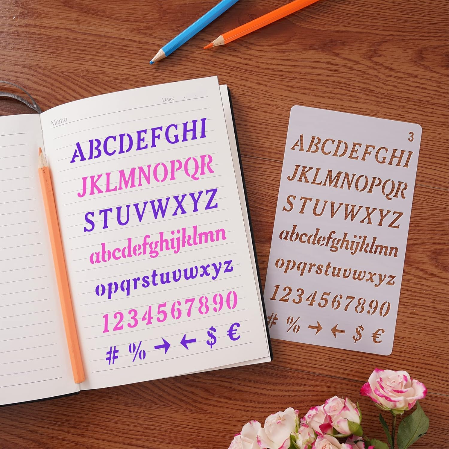 Letter Stencils for Painting, 12 Pack 4 X 7 Inch, Reusable Plastic Alphabet Stencils Small Letter Stencils Journal Stencils for Bullet Journaling, Scrapbook Decor and DIY Craft Projects image number 4