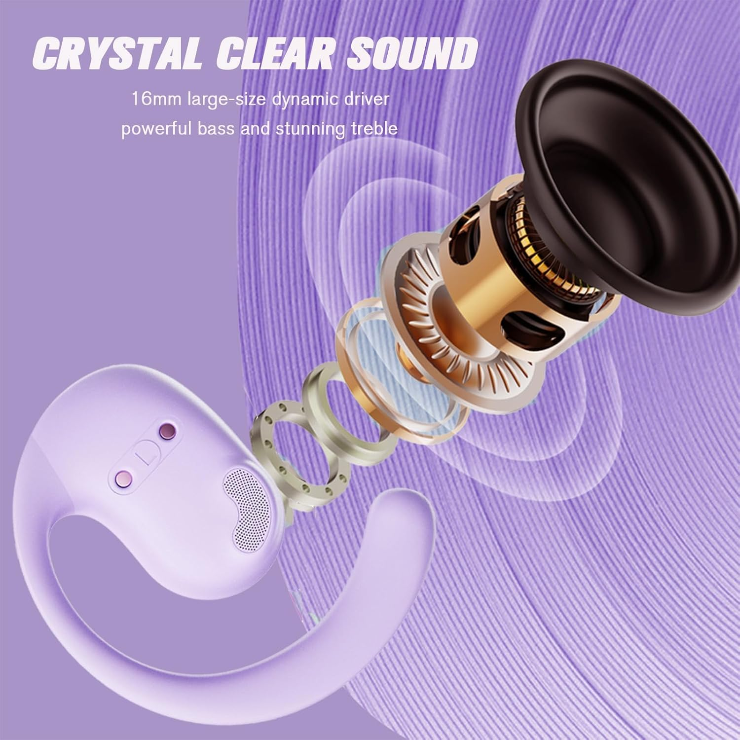 Out of Ear Open Ear Headphones outside the Ear Wireless Ear Hanging Bluetooth Headset Ows over the Ear Open Ear Buds Earbuds outside the Ear Headphones Bone Air Conduction Earbuds Purple image number 5