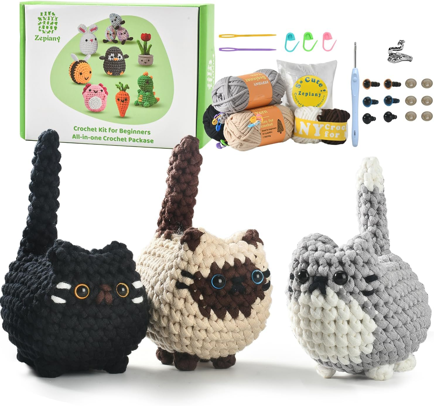 Crochet Kit for Beginners, Crochet Cat DIY Beginner Crochet Kit for Adults, Amigurumi Crochet Animals Craft Kits for Adults Crochet Kits, Easy Knitting Kit Arts & Crafts image number 3