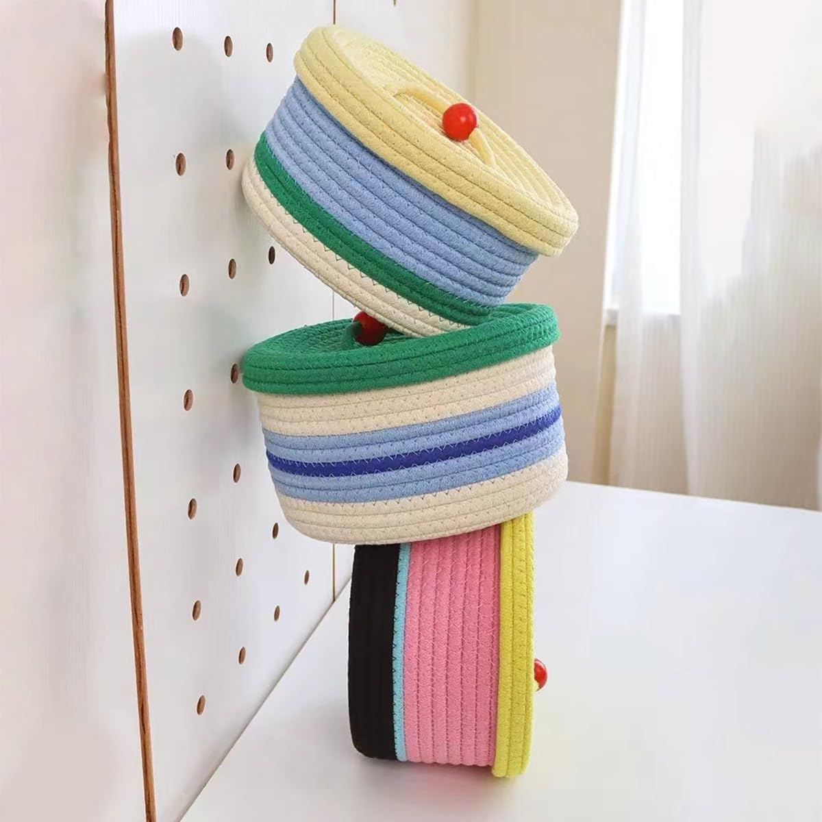 AIMALL Dopamine Storage Basket, Cotton Weave Colorful Desktop Organizer, Ideal for Cosmetics, Toys, Creative Cream Cake Theme, 9.05 X 5.51 Inches image number 4