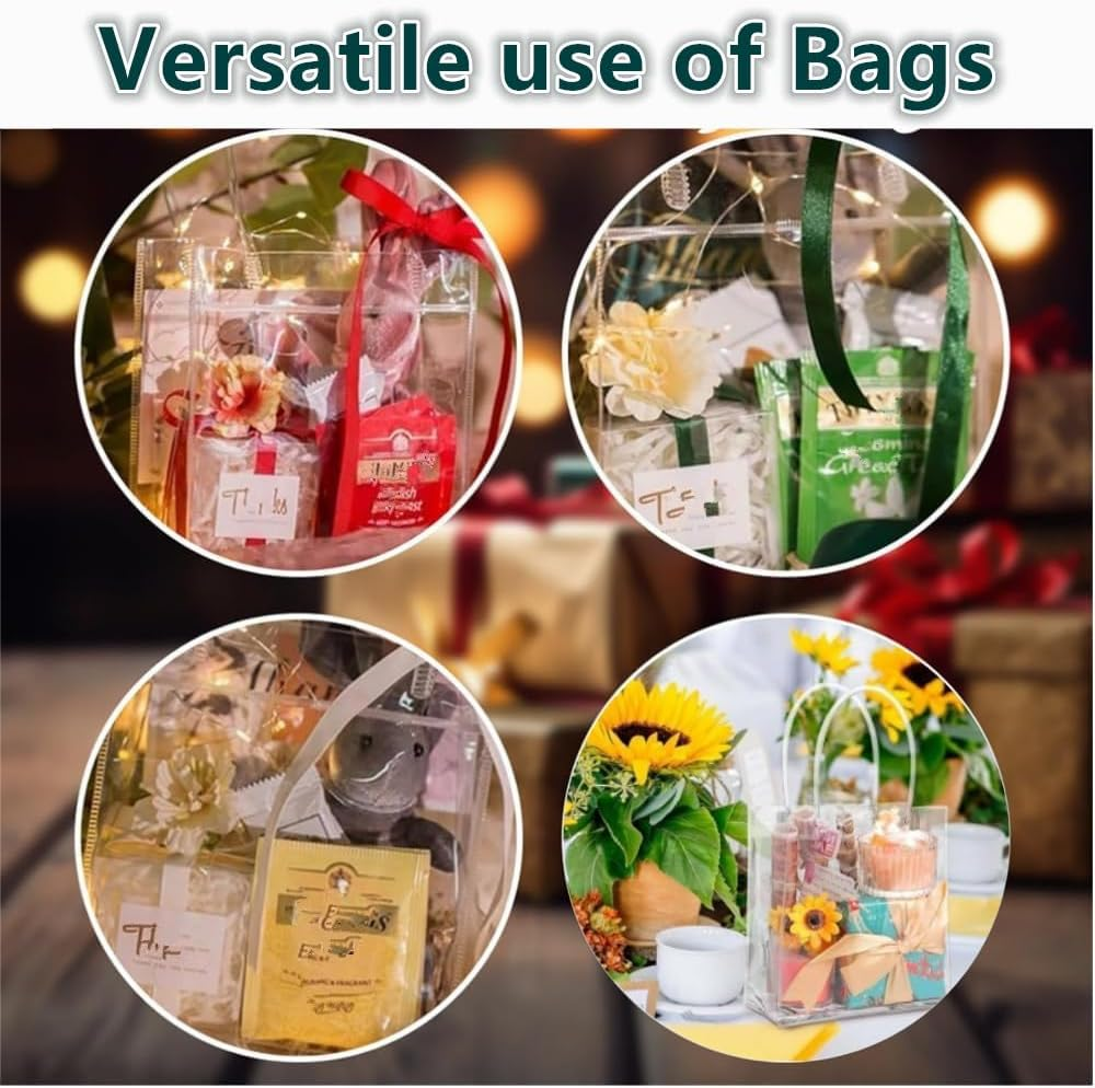 12 Pack Reusable Clear PVC Tote Bag, Tote Transparent Gift Wrap Waterproof Shopping Bags Party Gift Bags for Wedding Candy Bags Party Favor Shopping Retail Jewelry image number 4