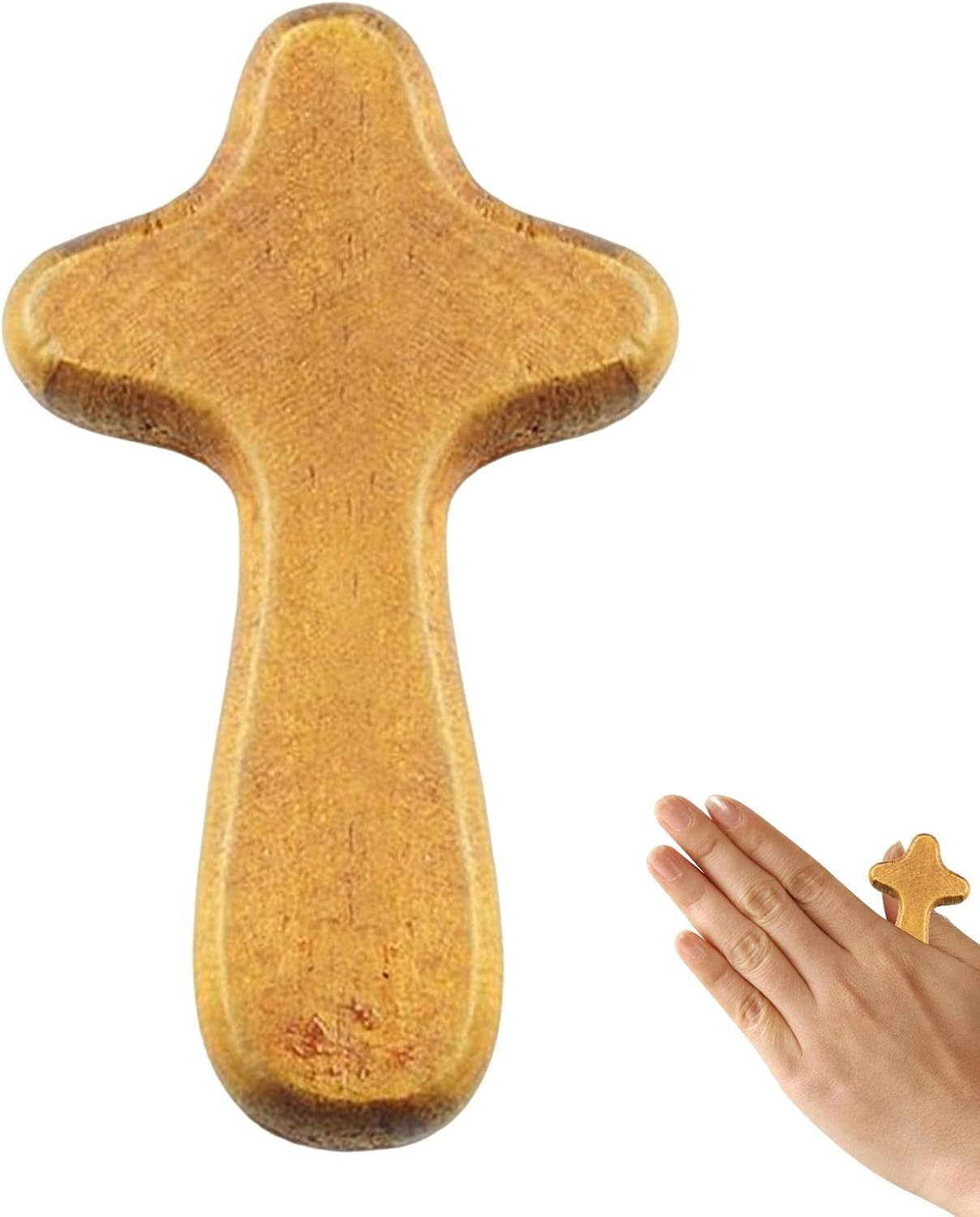 Motivational Worry Stone Cross Wooden Crosses Small Hand Cross Hand Cross Small Wooden Cross for Praying, Also as a Death Cross, Handmade to Fit in Your Hand