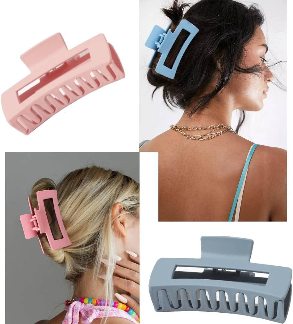 8PCS 4.1 Inch Summer Matte Hair Claw Clips & Flower Claw Clips, Square Large Claw Clips for Women Girls, Strong Hold Hair Accessories for Thick, Thin, Curly, Long and Fine Hair image number 2